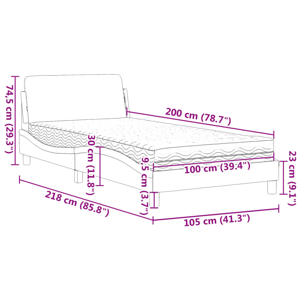 Krevet s madracem Dover svjetlosivi 100x200 cm od tkanine