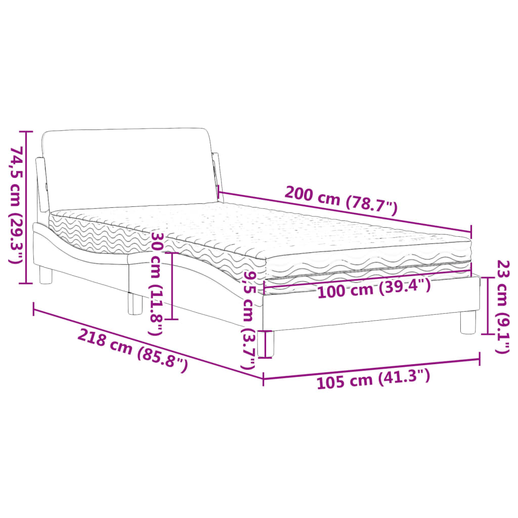 Krevet s madracem Dover svjetlosivi 100x200 cm baršunasti