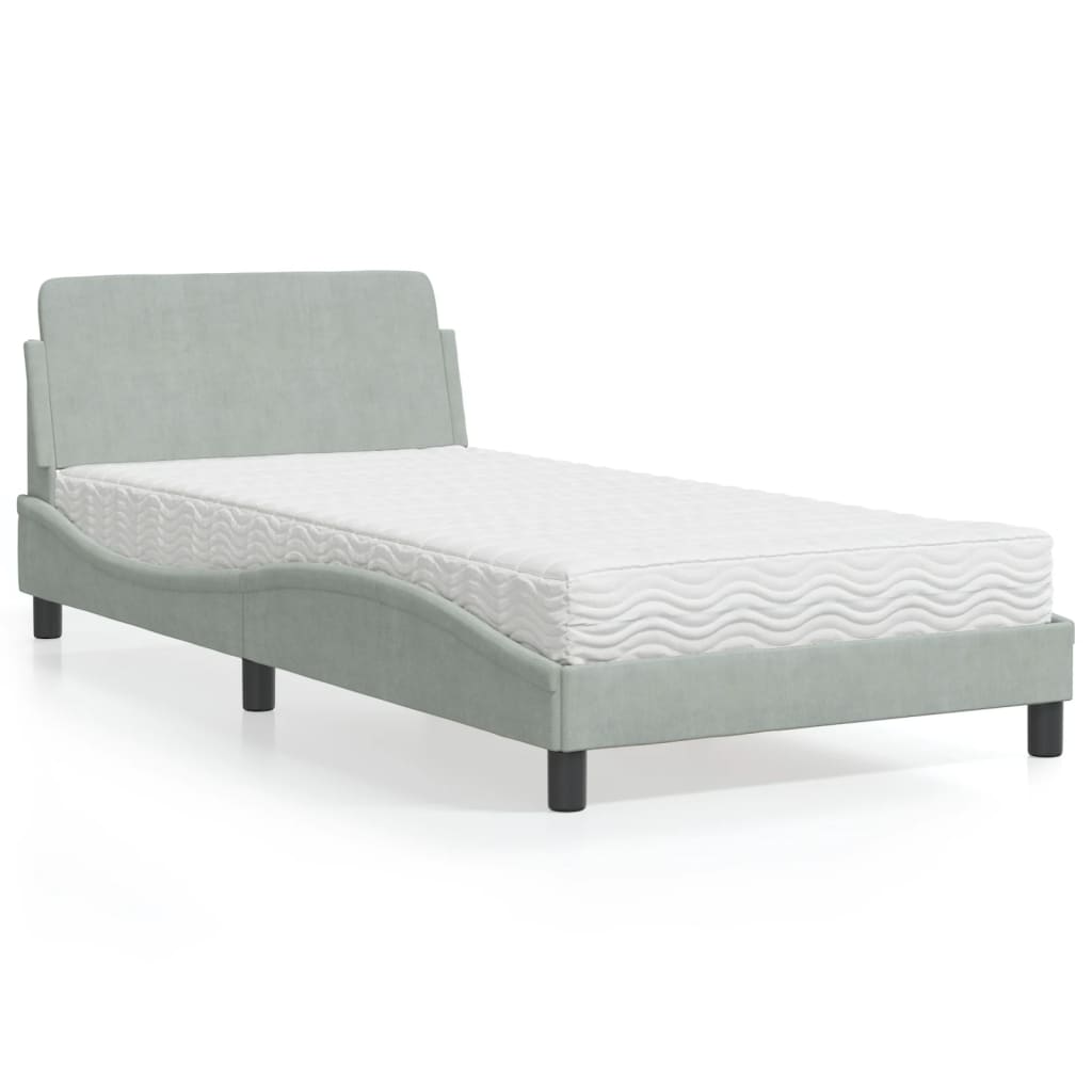 Krevet s madracem Dover svjetlosivi 100x200 cm baršunasti