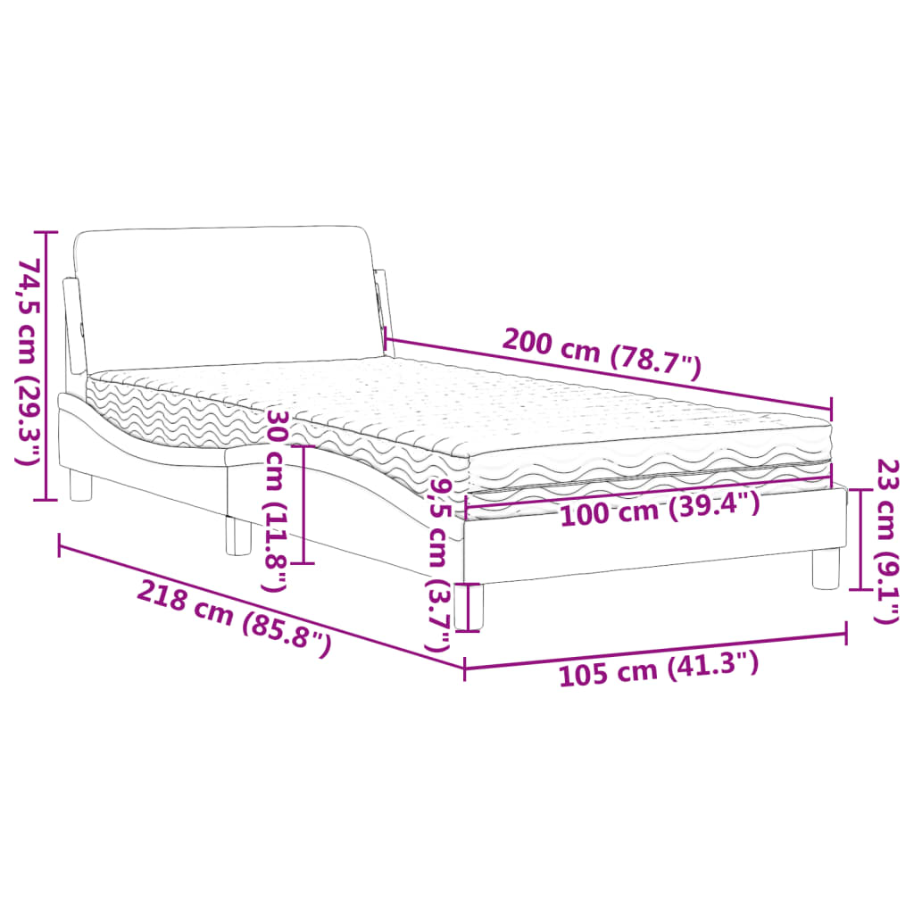 Krevet s madracem Dover tamnosivi 100x200 cm baršunasti