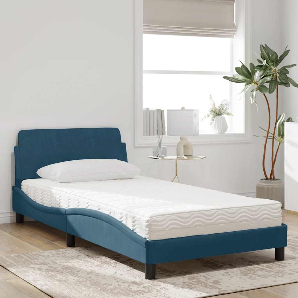 Krevet s madracem Dover plavi 100 x 200 cm baršunasti