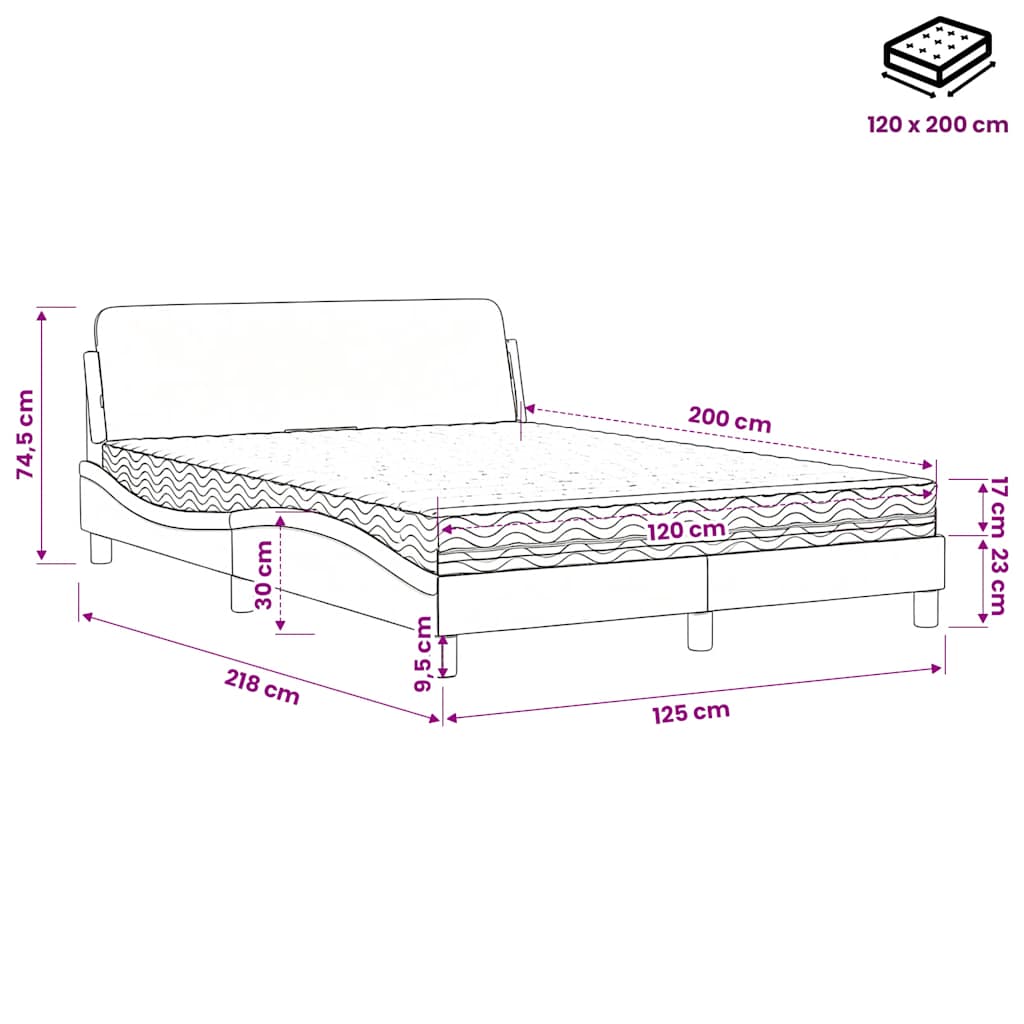 Krevet s madracem Dover svjetlosivi 120 x 200 cm baršunasti