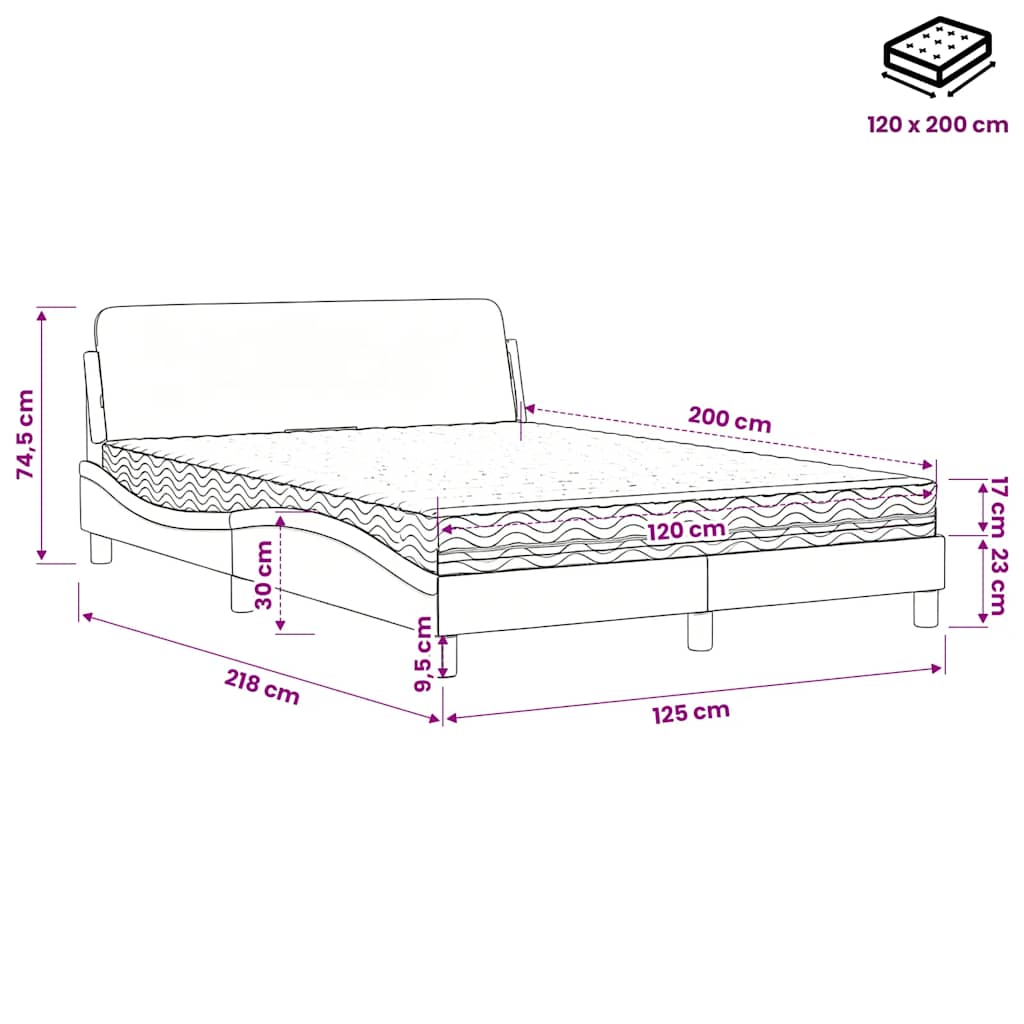 Krevet s madracem Dover plavi 120 x 200 cm baršunasti