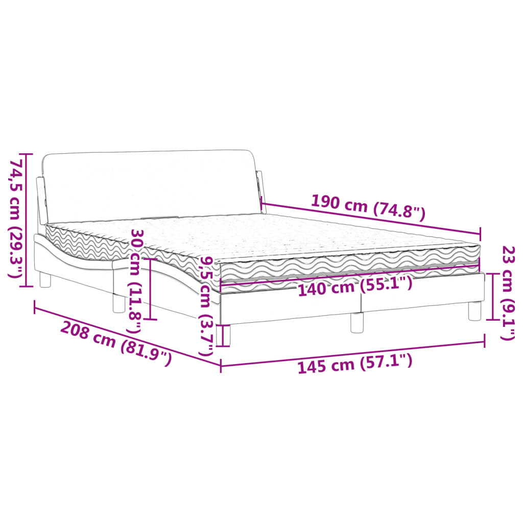 Krevet s madracem Dover svjetlosivi 140x190 cm baršunasti
