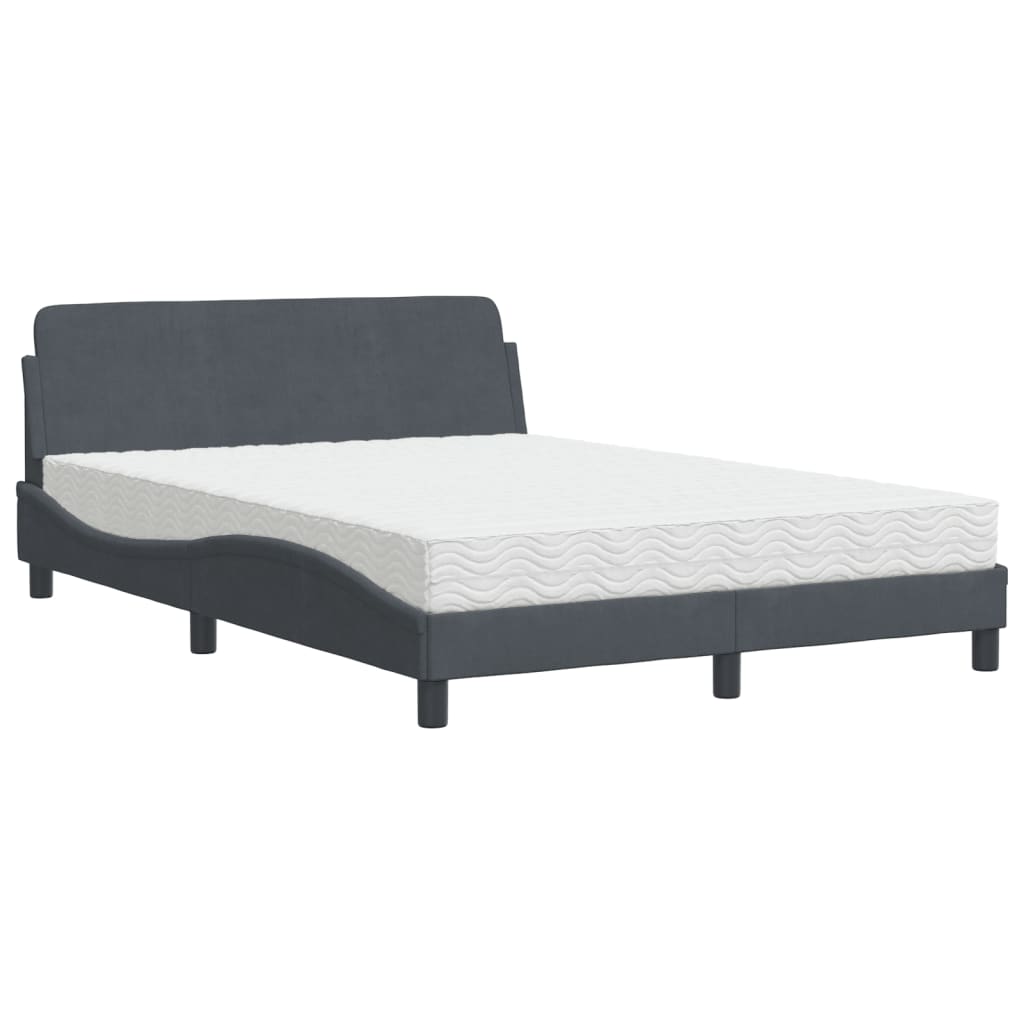 Krevet s madracem Dover tamnosivi 140x190 cm baršunasti