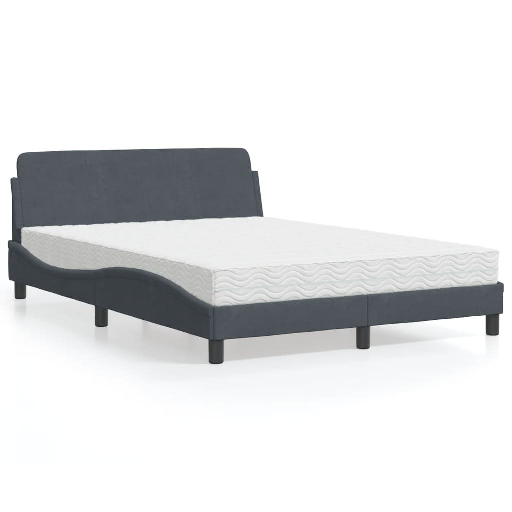 Krevet s madracem Dover tamnosivi 140x190 cm baršunasti