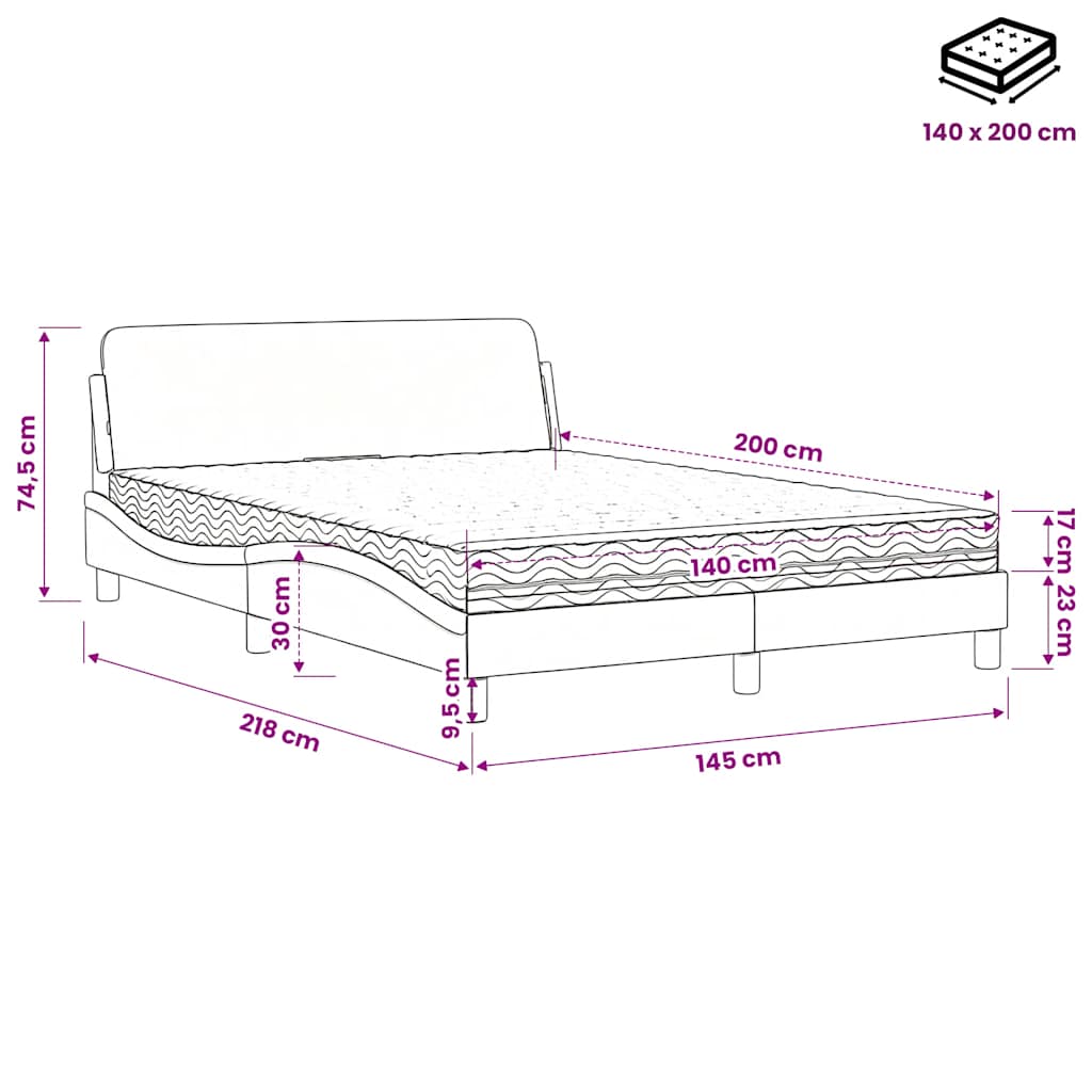 Krevet s madracem Dover plavi 140x200 cm od tkanine