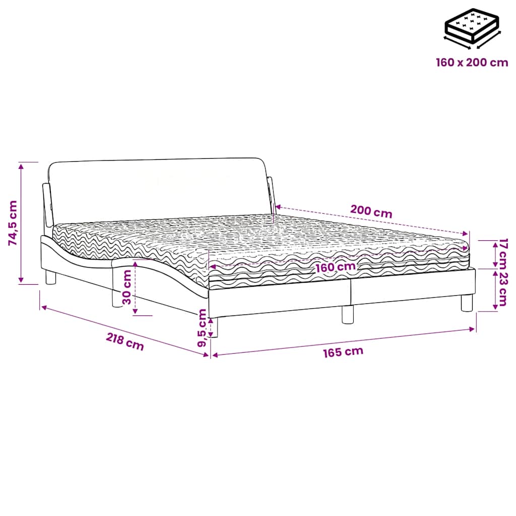 Krevet s madracem Dover crni 160x200 cm baršunasti