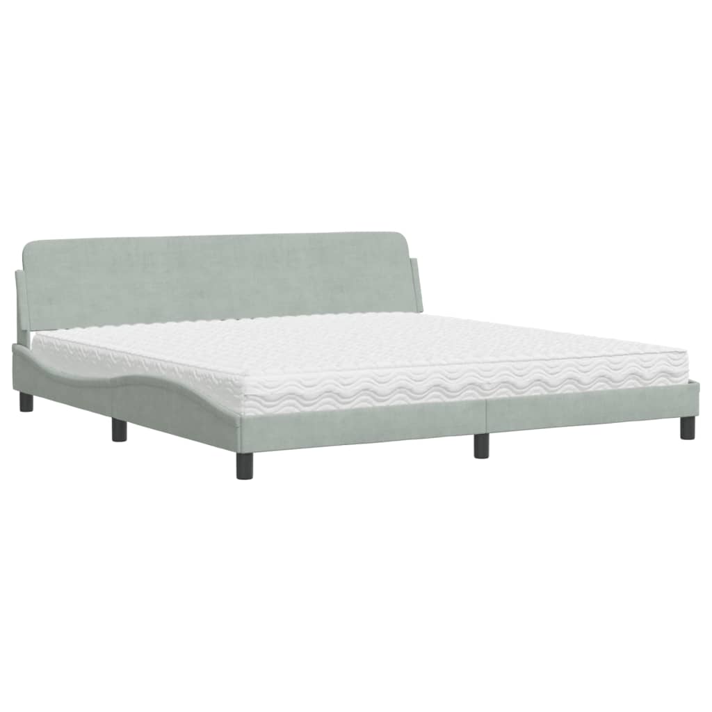 Krevet s madracem Dover svjetlosivi 200x200 cm baršunasti