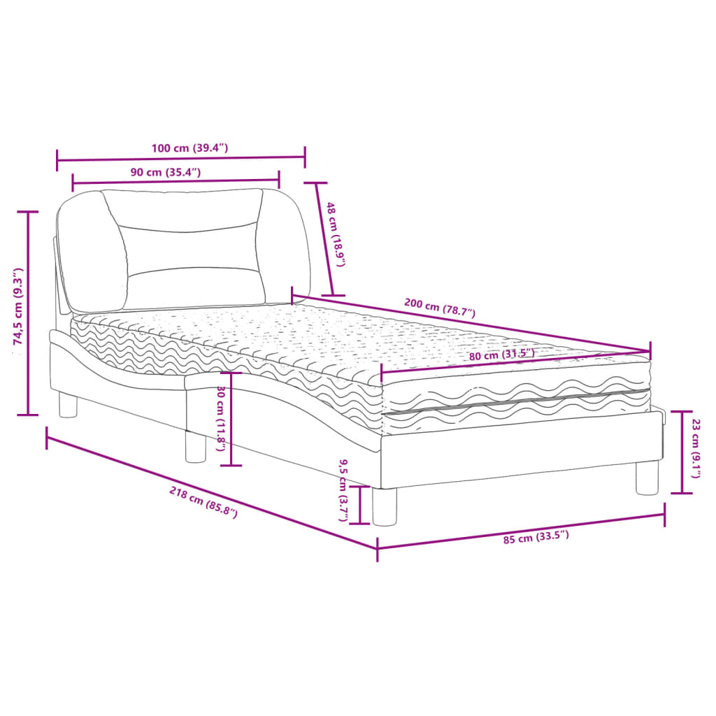 Krevet s madracem Hvar crni 90x200 cm od tkanine