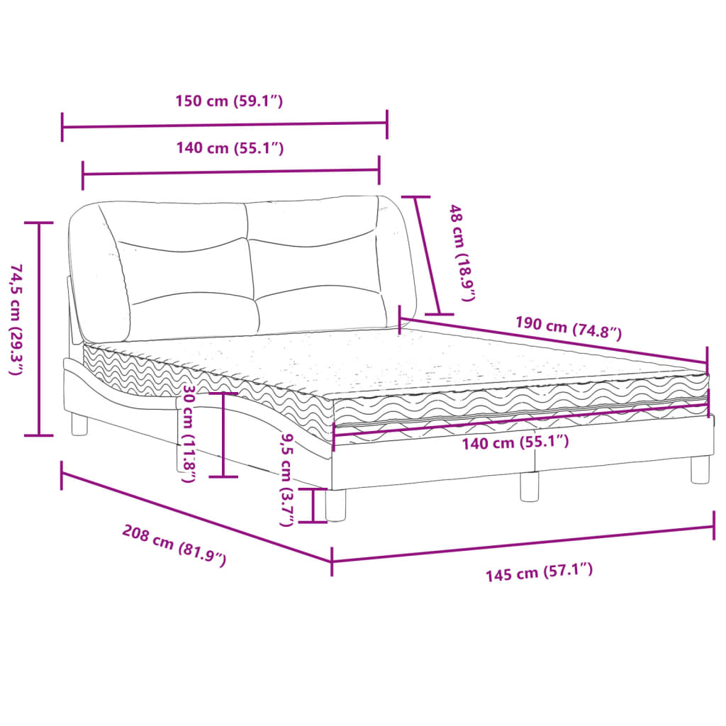 Krevet s madracem Hvar plavi 140 x 190 cm od tkanine