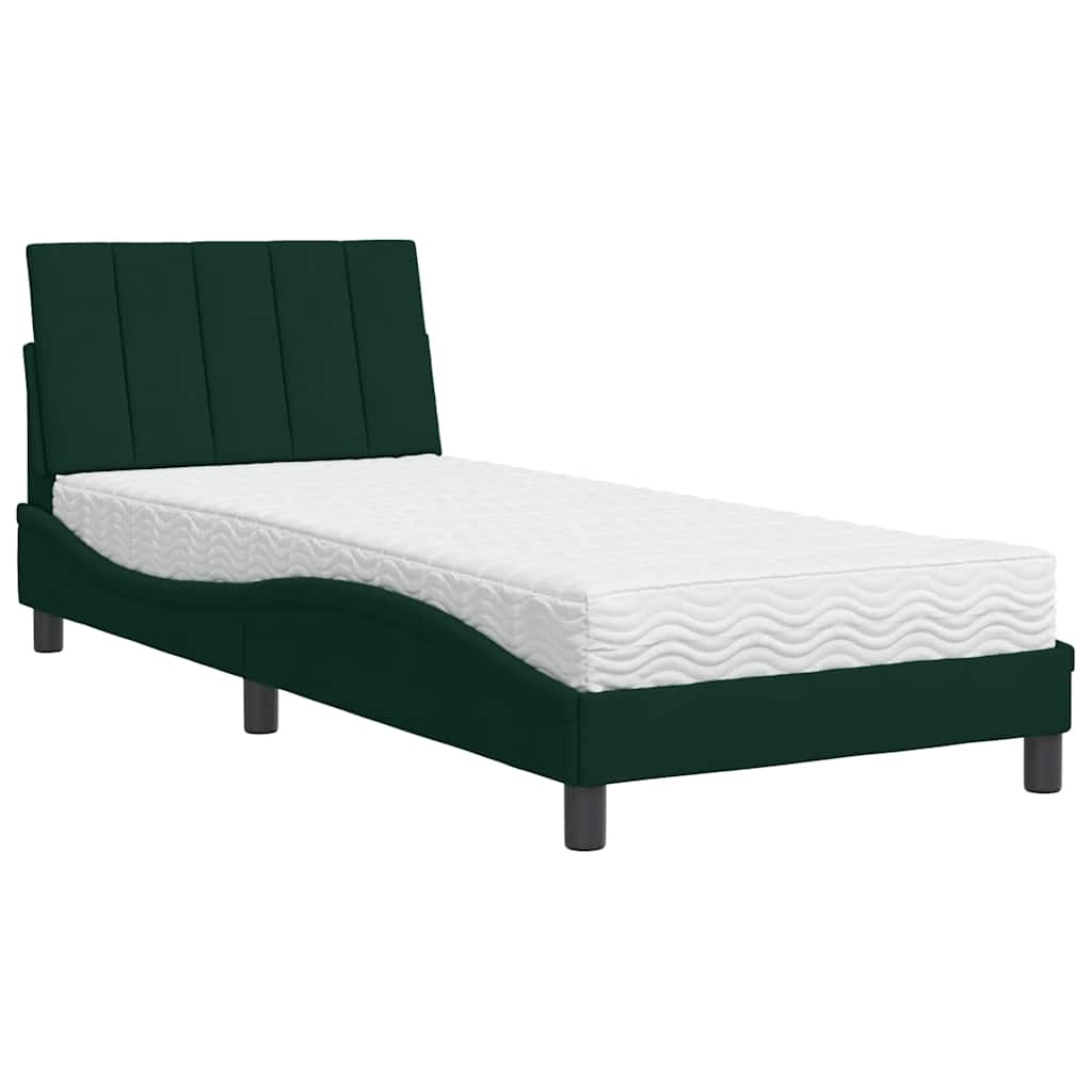 Krevet s madracem Hanko tamnozeleni 80 x 200 cm baršunasti