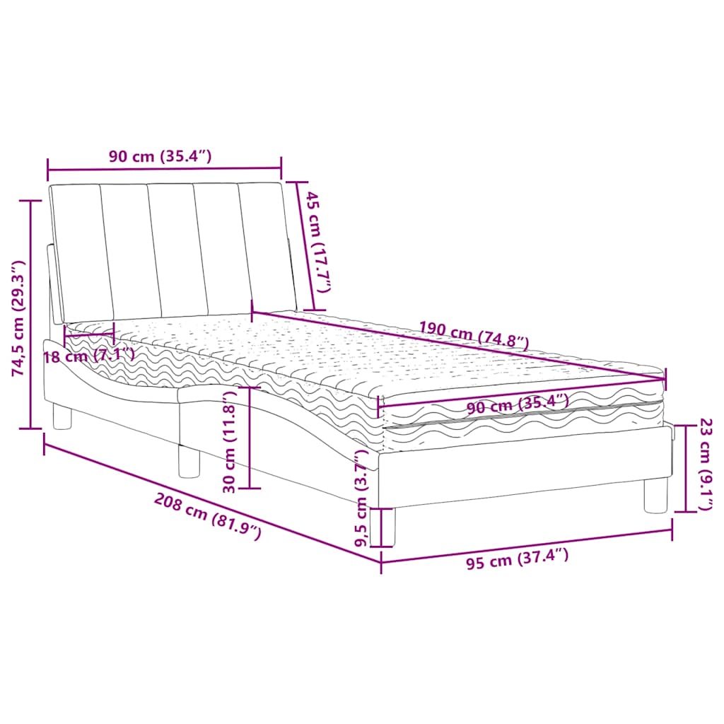 Krevet s madracem Hanko tamnozeleni 90x190 cm baršunasti