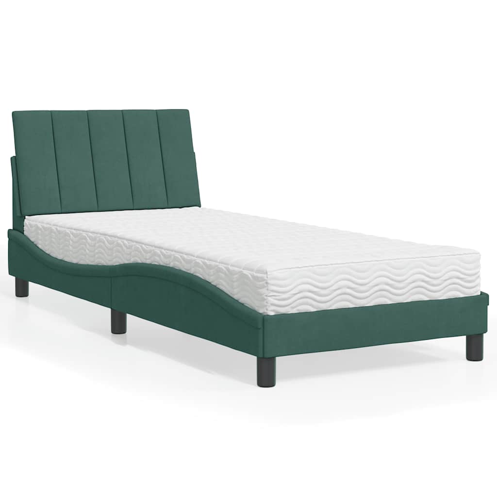 Krevet s madracem Hanko tamnozeleni 90x190 cm baršunasti