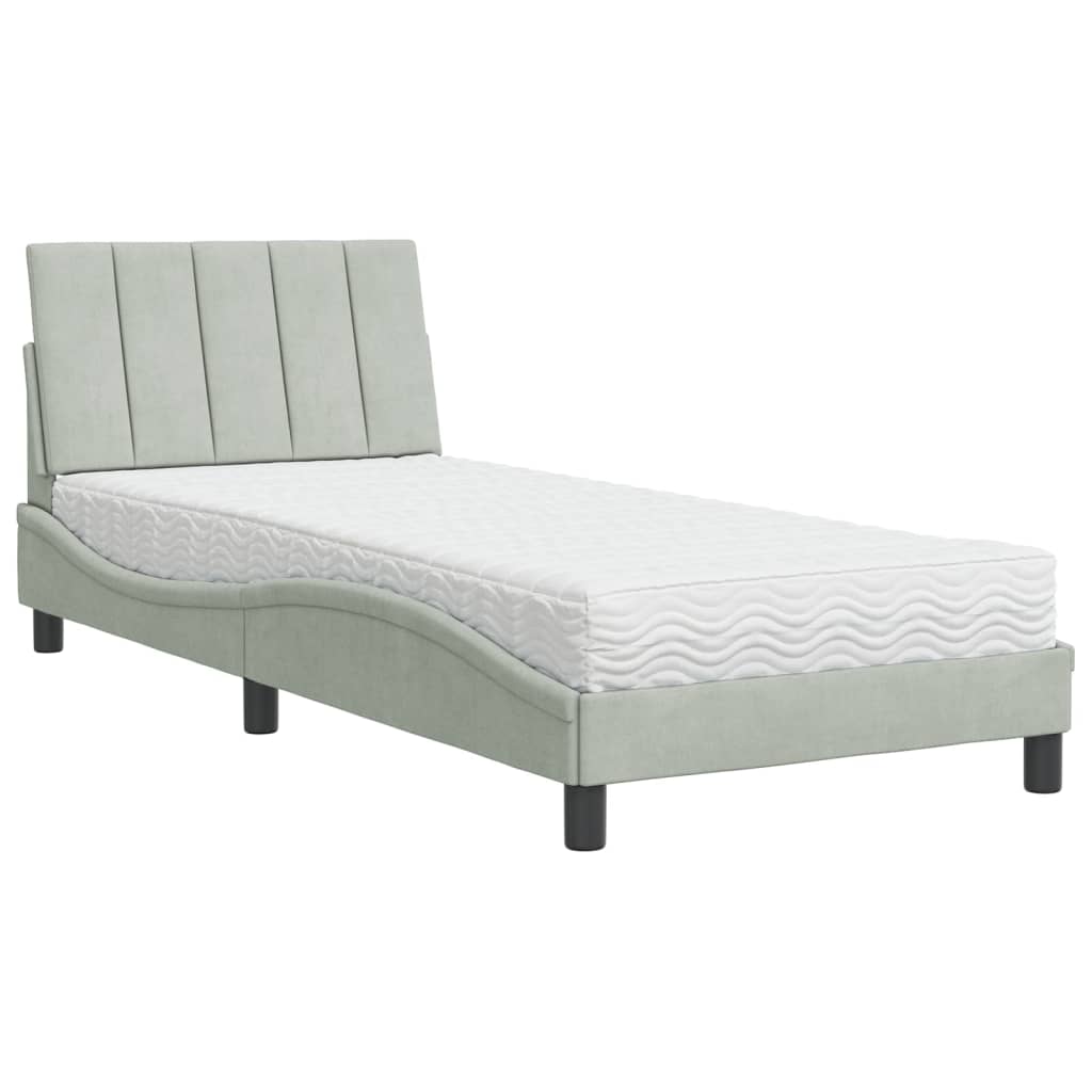 Krevet s madracem Hanko svjetlosivi 90x190 cm baršunasti