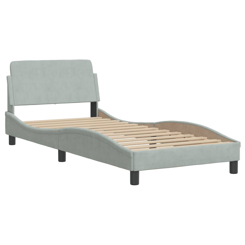 Krevet s madracem Hanko svjetlosivi 90x190 cm baršunasti