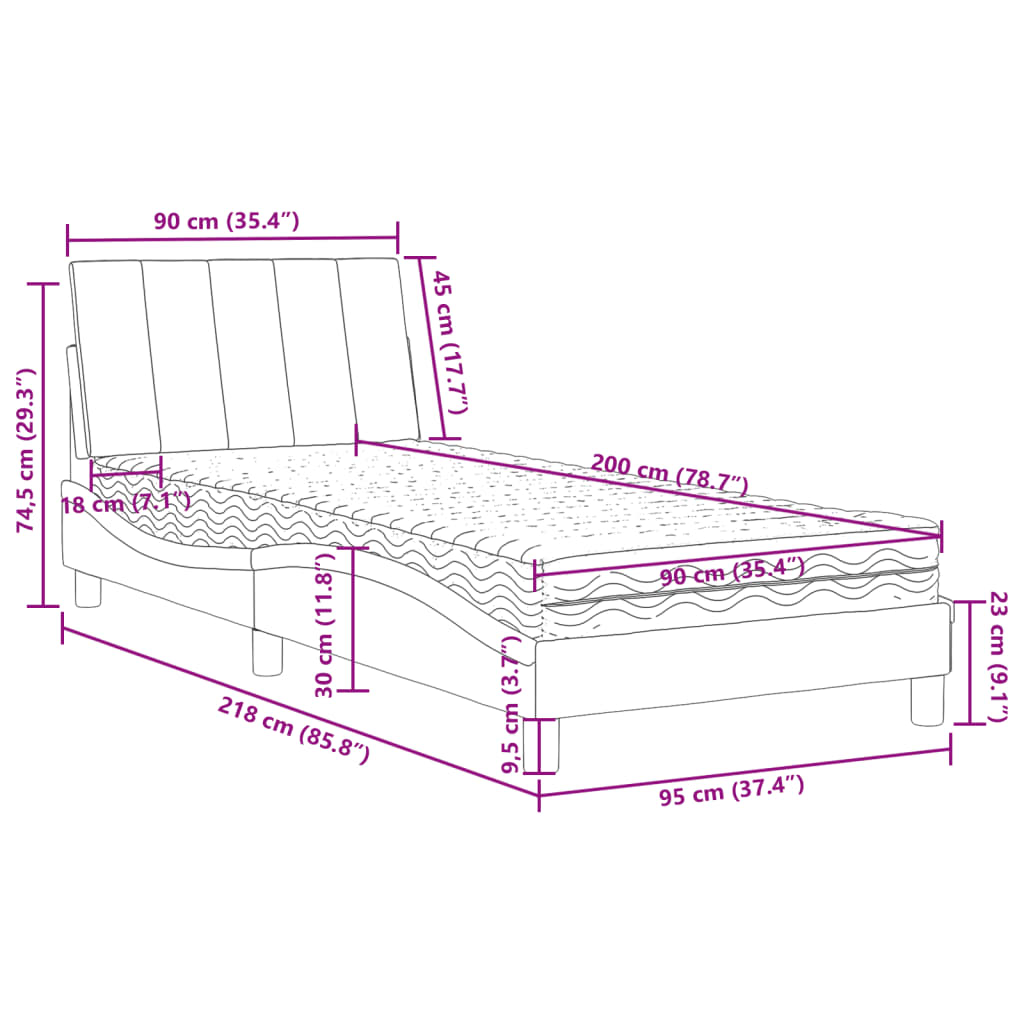 Krevet s madracem Hanko svjetlosivi 90x190 cm baršunasti