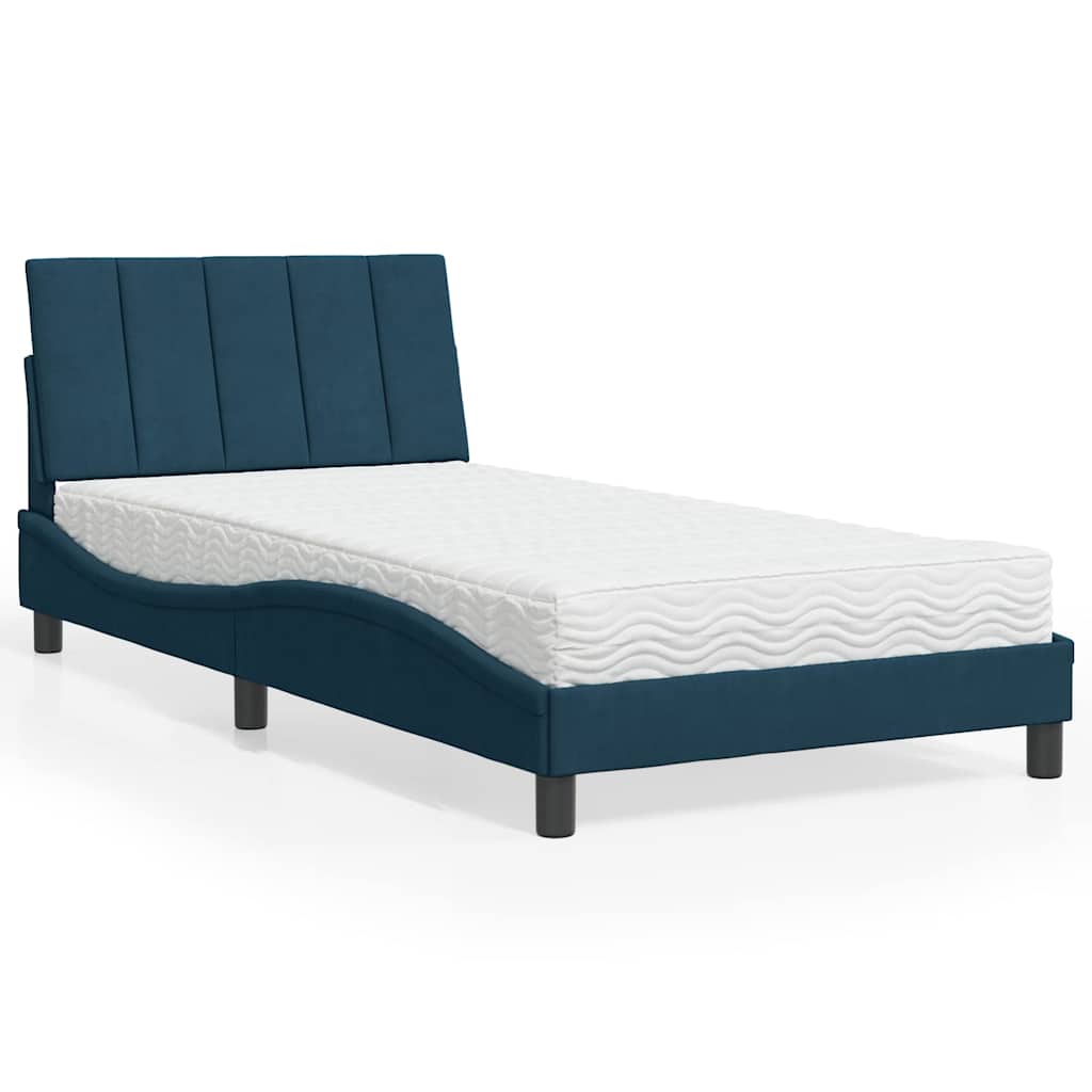 Krevet s madracem Hanko plavi 100 x 200 cm baršunasti