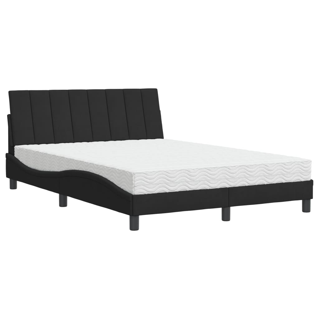 Krevet s madracem Hanko crni 140 x 190 cm baršunasti