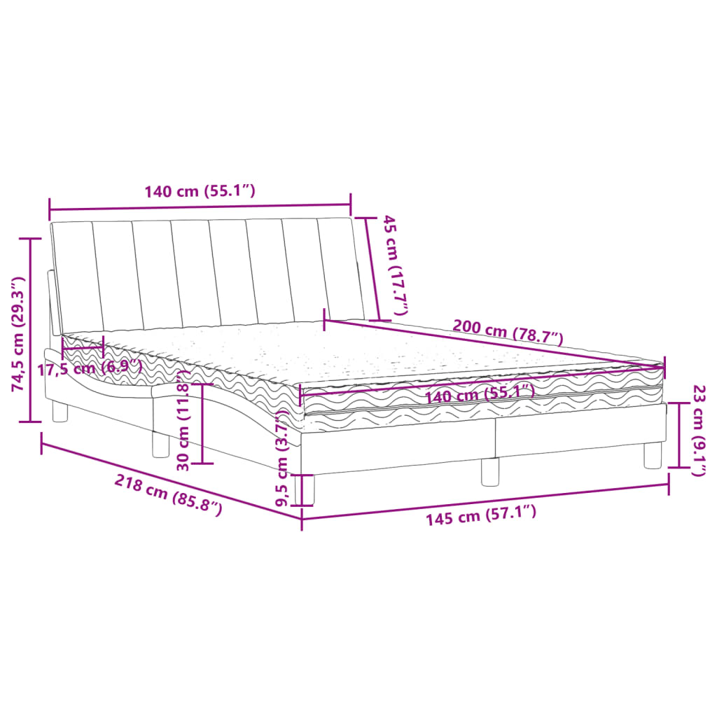 Krevet s madracem Hanko svjetlosivi 140x200 cm baršunasti