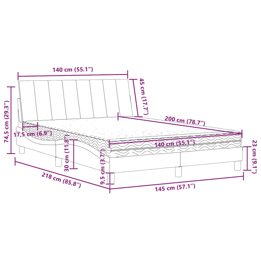 Krevet s madracem Hanko plavi 140x200 cm baršunasti