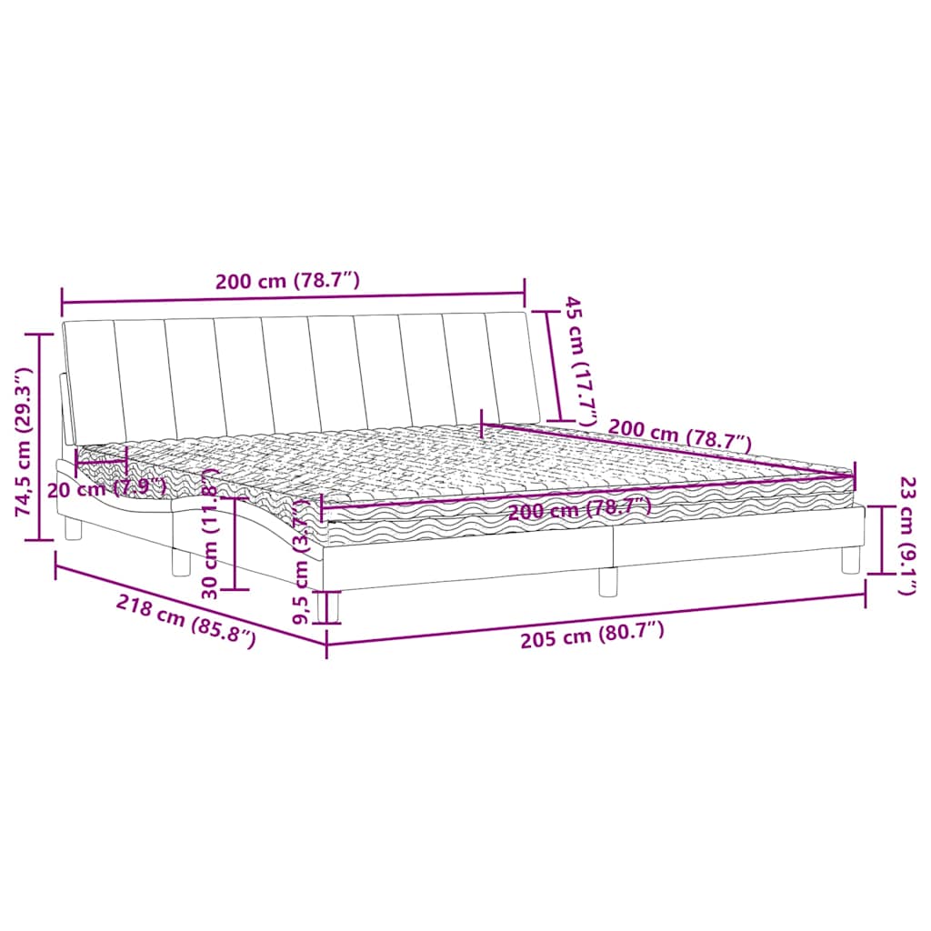 Krevet s madracem Hanko tamnozeleni 200x200 cm baršunasti