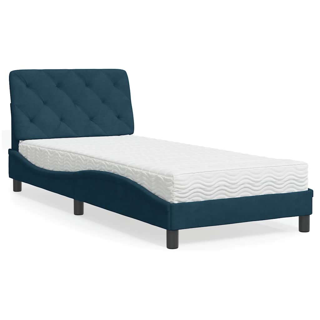 Krevet s madracem plavi 80 x 200 cm baršunasti