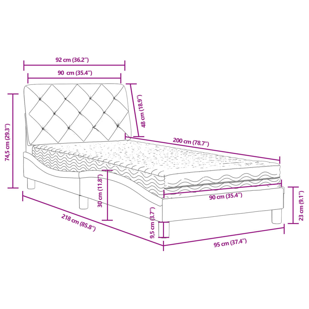 Krevet s madracem tamnosivi 90x200 cm baršunasti