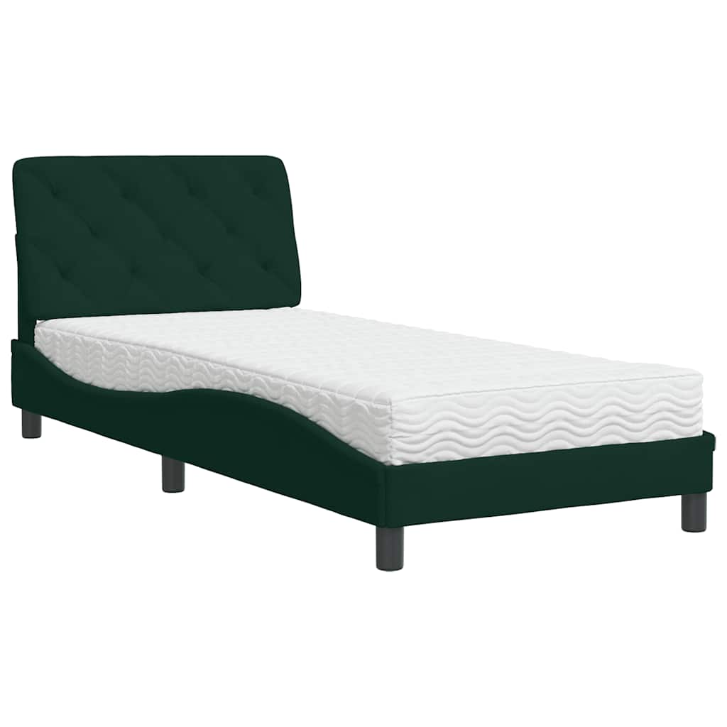Krevet s madracem tamnozeleni 90x200 cm baršunasti