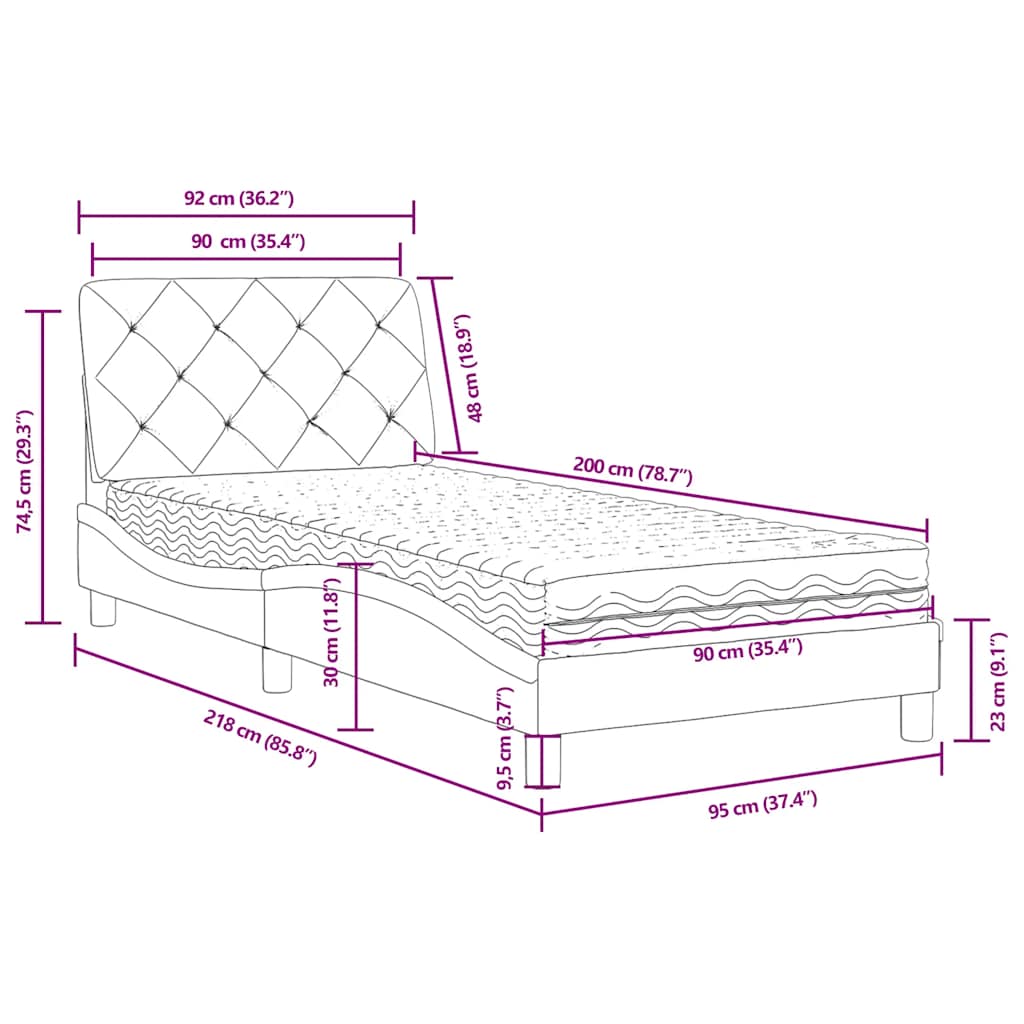 Krevet s madracem tamnozeleni 90x200 cm baršunasti