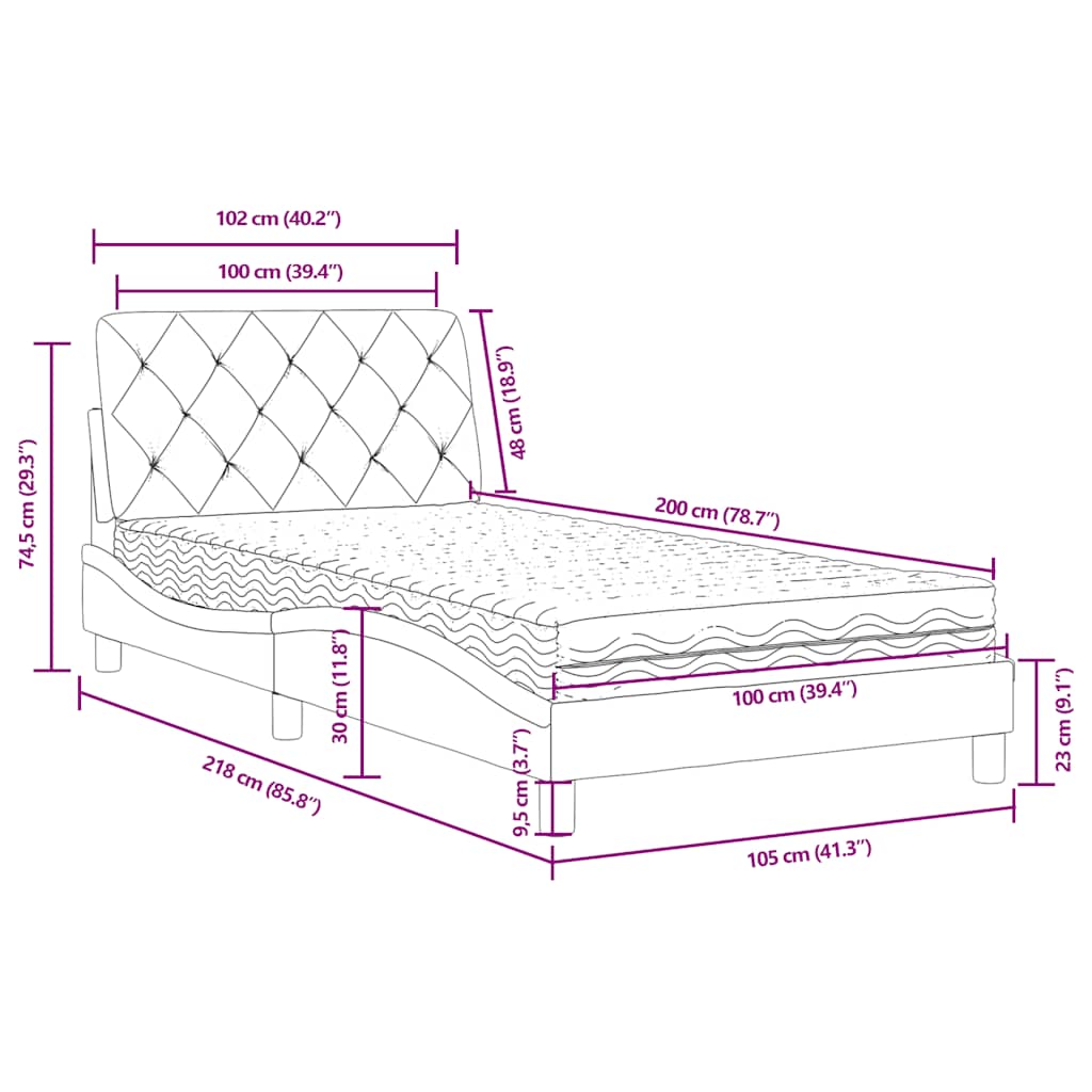 Krevet s madracem tamnozeleni 100x200 cm baršunasti