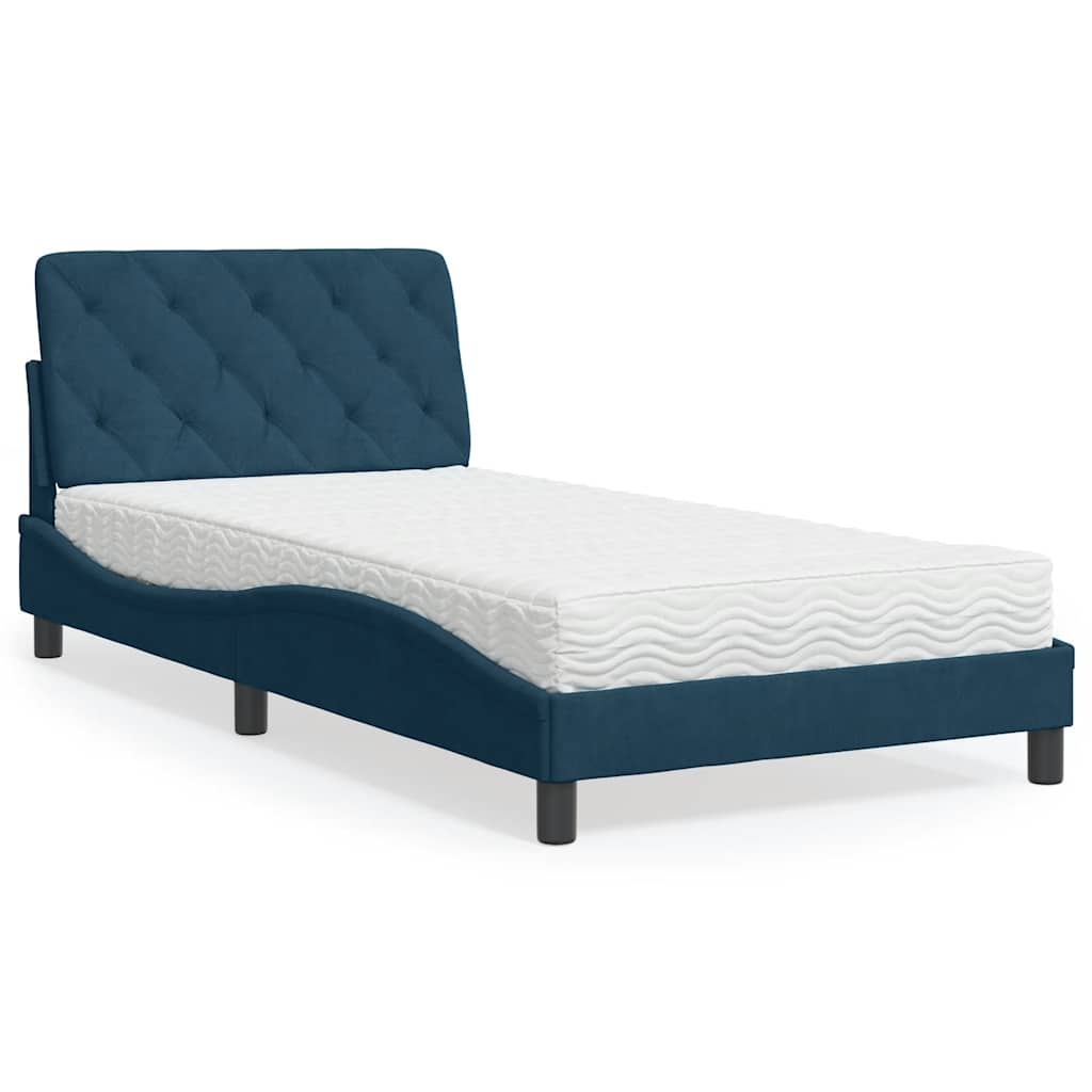 Krevet s madracem plavi 100 x 200 cm baršunasti