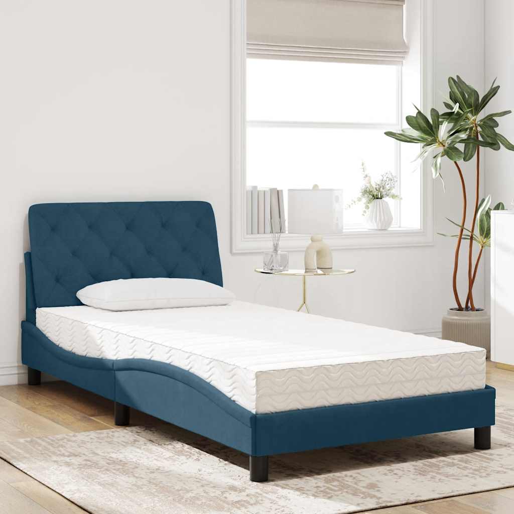 Krevet s madracem plavi 100 x 200 cm baršunasti