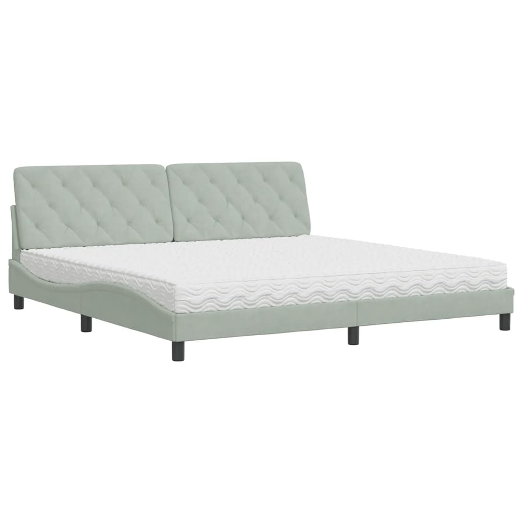 Krevet s madracem svjetlosivi 200x200 cm baršunasti