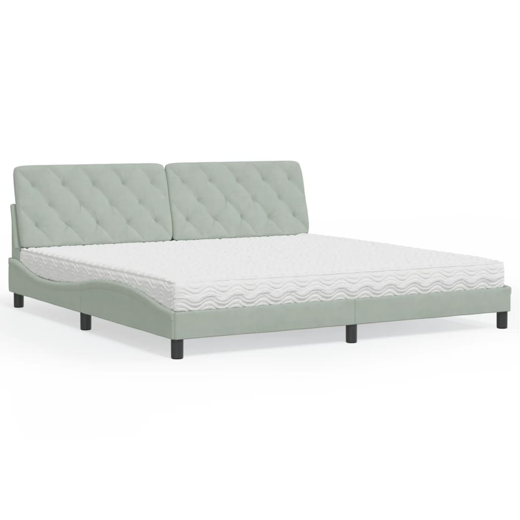 Krevet s madracem svjetlosivi 200x200 cm baršunasti