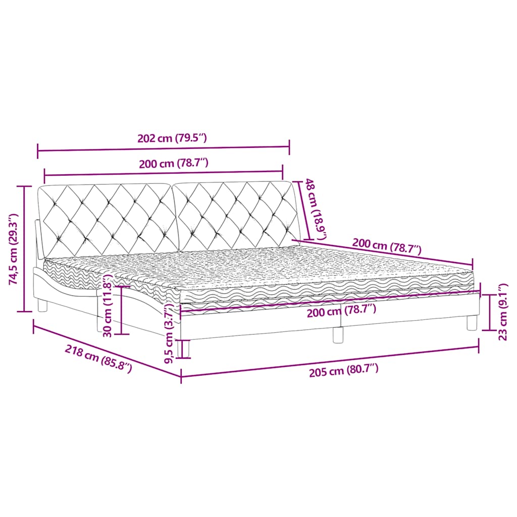 Krevet s madracem plavi 200x200 cm baršunasti
