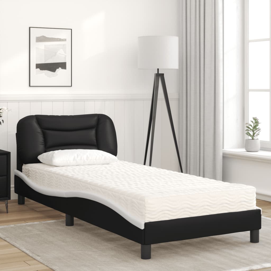 Krevet s madracem Hvar crno-bijeli 80 x 200 cm od umjetne kože