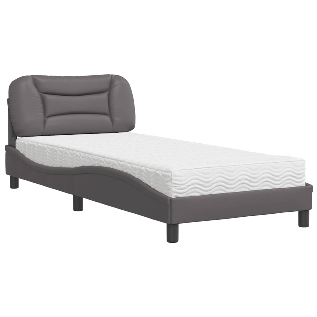Krevet s madracem Hvar sivi 90 x 190 cm od umjetne kože