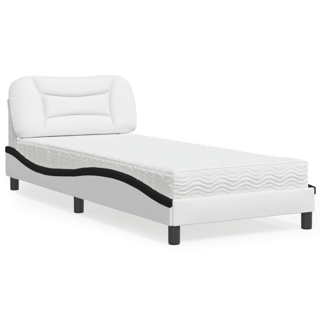 Krevet s madracem Hvar bijelo-crni 90 x 200 cm od umjetne kože
