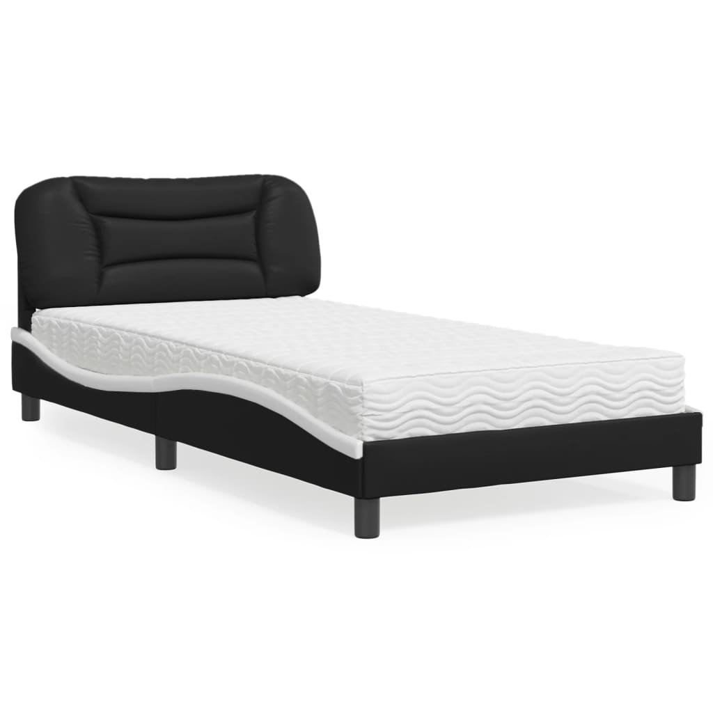 Krevet s madracem Hvar crno-bijeli 100 x 200 cm od umjetne kože