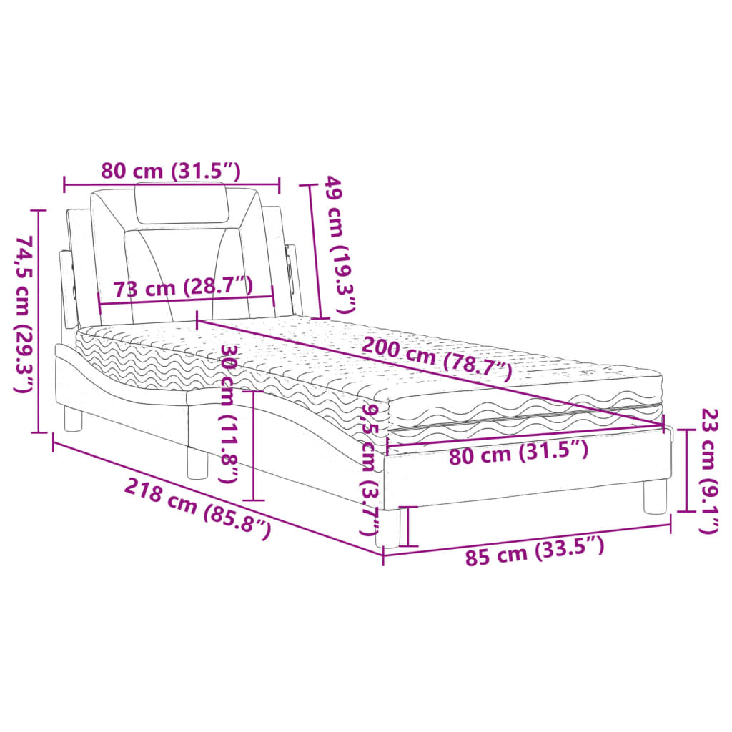 Krevet Viana s madracem crno-bijeli 80 x 200 cm od umjetne kože