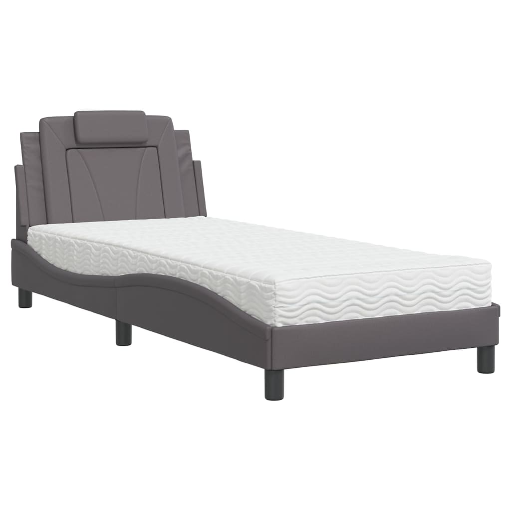 Krevet Viana s madracem sivi 90 x 190 cm od umjetne kože