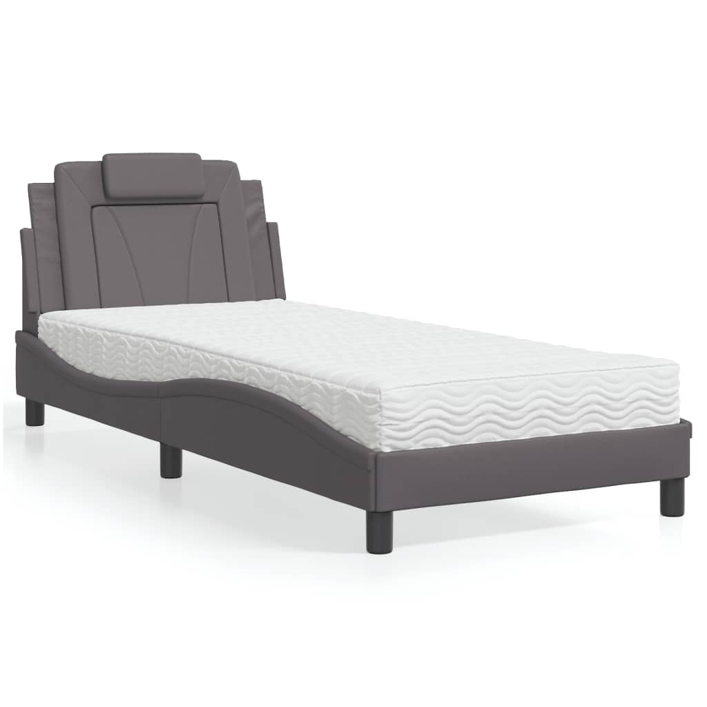 Krevet Viana s madracem sivi 90 x 190 cm od umjetne kože