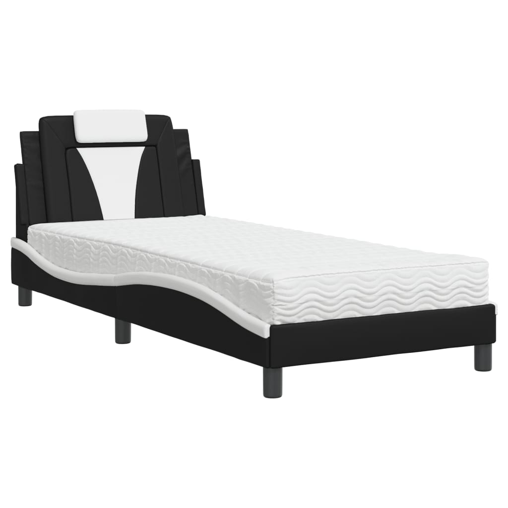 Krevet Viana s madracem crno-bijeli 90 x 190 cm od umjetne kože