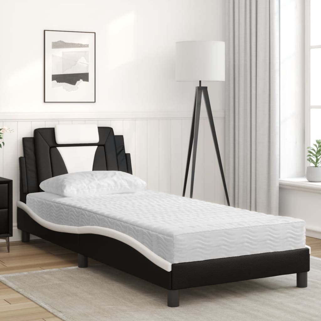 Krevet Viana s madracem crno-bijeli 90 x 190 cm od umjetne kože