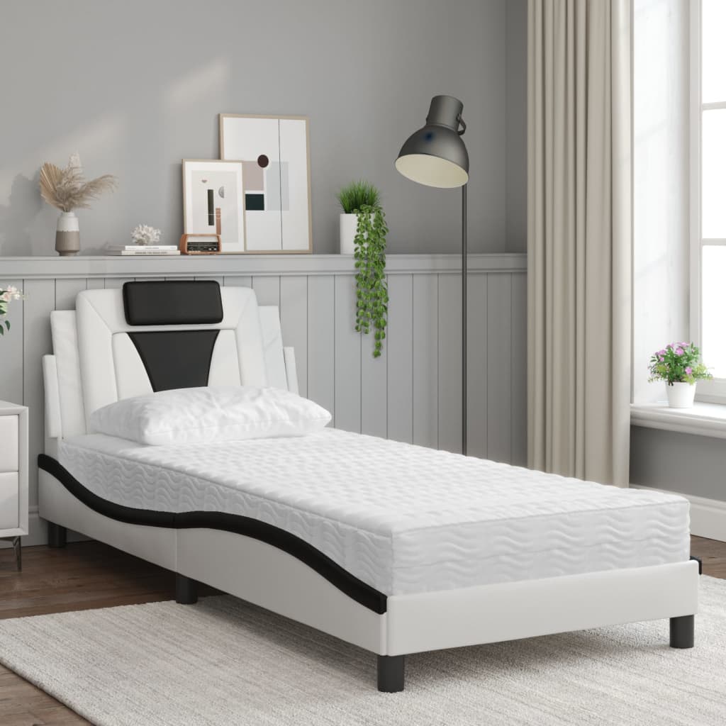 Krevet Viana s madracem bijeli-crni 90 x 190 cm od umjetne kože
