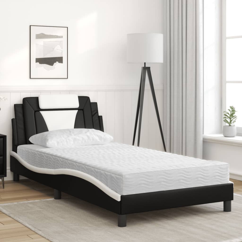 Krevet Viana s madracem crno-bijeli 100 x 200 cm od umjetne kože