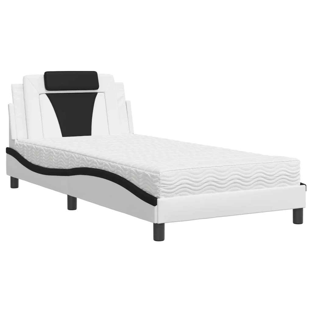 Krevet Viana s madracem bijelo-crni 100 x 200 cm od umjetne kože