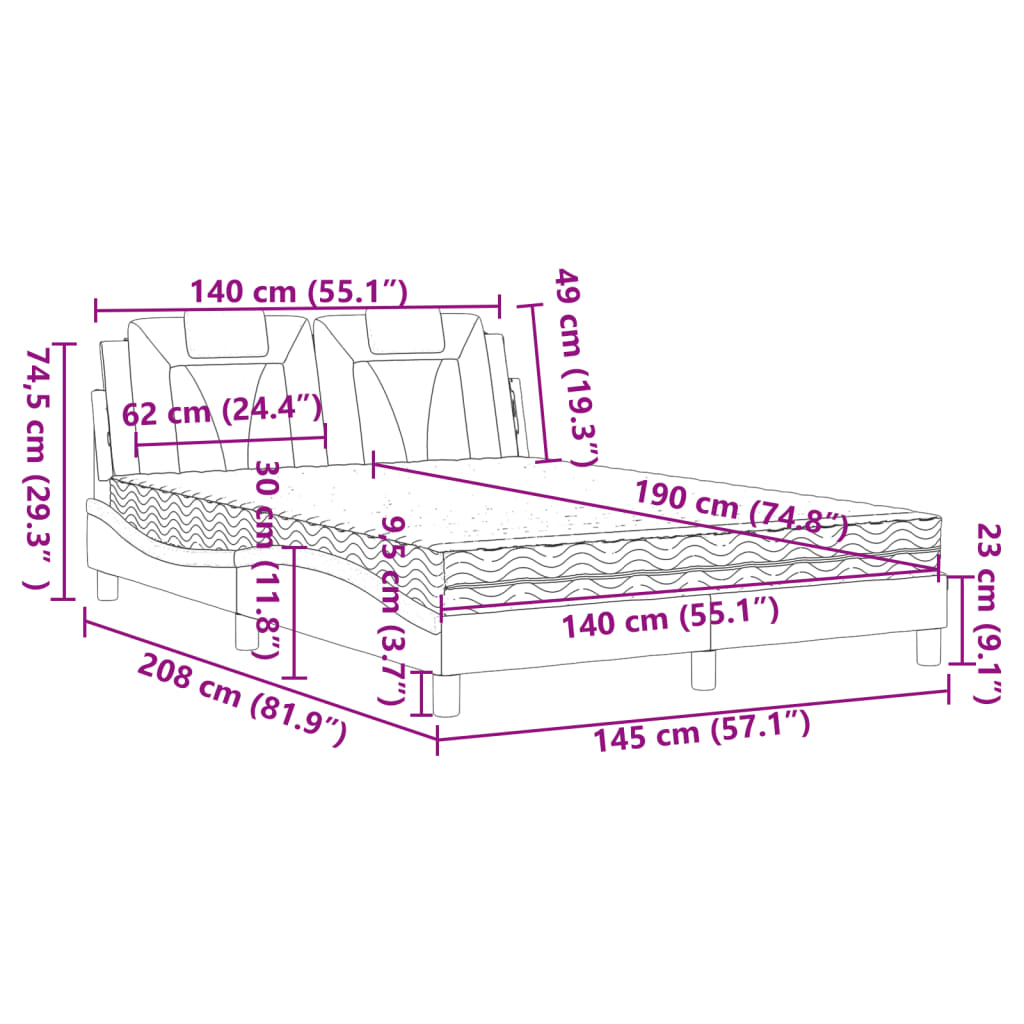 Krevet Viana s madracem crno-bijeli 140 x 190 cm od umjetne kože
