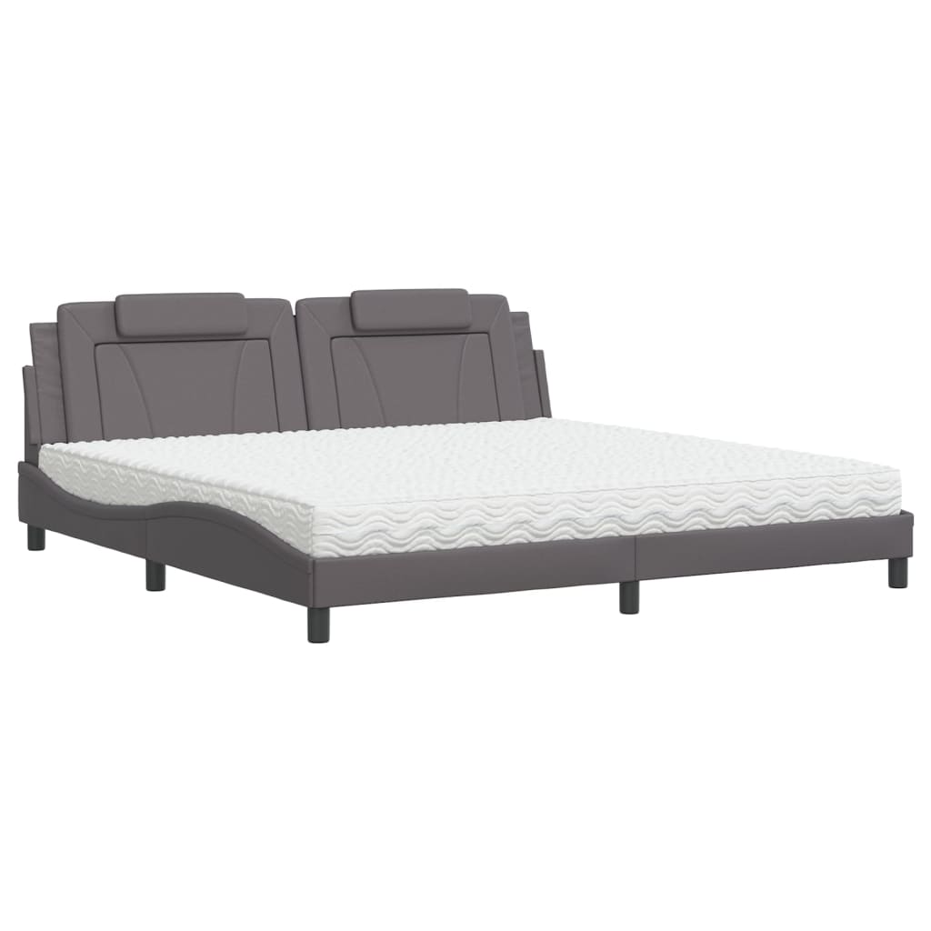 Krevet Viana s madracem sivi 200 x 200 cm od umjetne kože